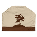 Designer Series BBQ Grill Cover. Heavy Duty Waterproof Fabric, Air Vents, Click Close Straps, and Pocket. 58" Three Palms Design