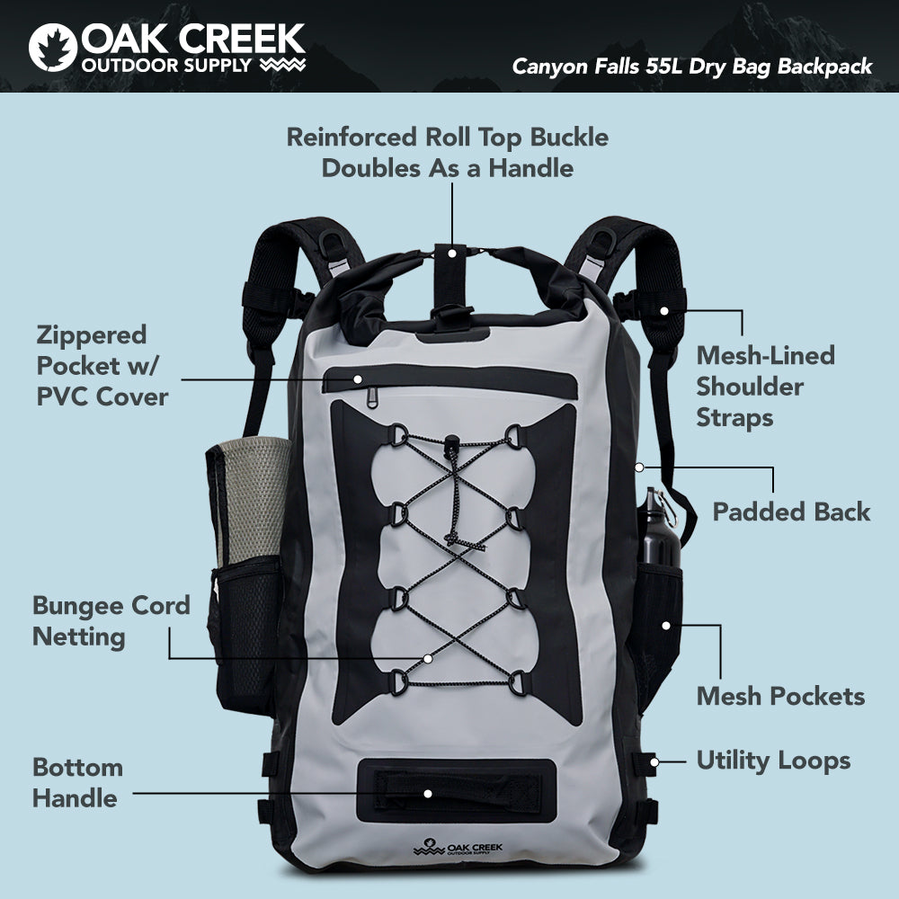 Oak Creek XL Dry Bag Backpack Waterproof and Heavy Gauge - 55L