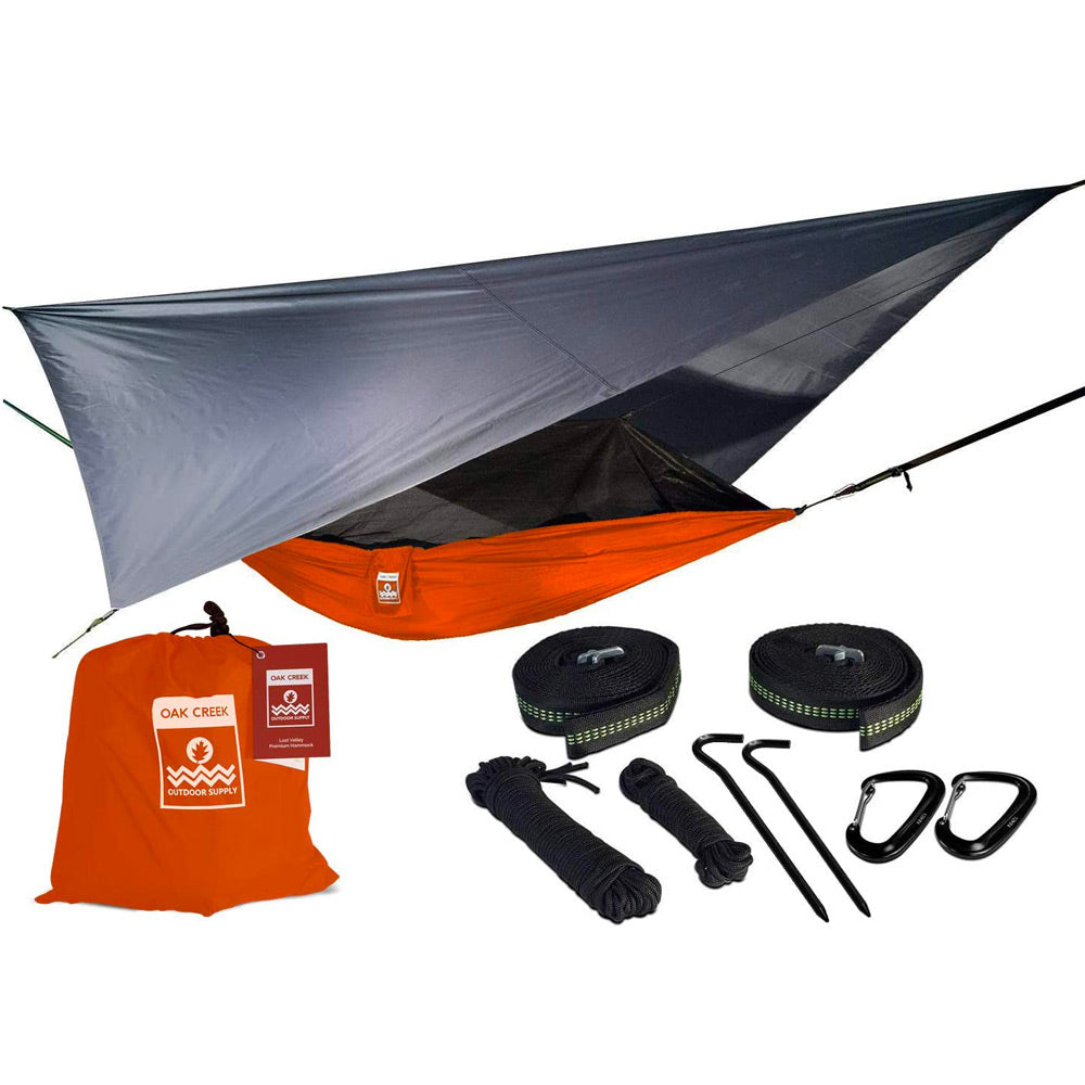 Oak Creek Camping Hammock with Rain Fly and Accessories - Fire Orange