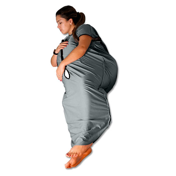 BetterHug Wearable Blanket with Body Pillow Sleeve. Sleep Pod and Weighted Blanket Alternative. Adults and Teens. Arm and Foot Holes and Adjustable Tightness for Comfort. Medium Gray with Black Trim.