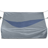 Oak Creek Advanced Camping Hammock Rain Fly.  Lightweight PU 2000 Waterproof 190T Polyester Tarp with Two Guy Lines, Four 8 Foot Guy Lines, Twelve 6 Inch Metal Stakes, 3 Tarp Repair Clips, and Carry Bag. 110" L x 70" W x 62" T