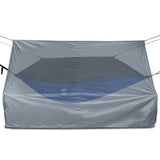 Oak Creek Advanced Camping Hammock Rain Fly.  Lightweight PU 2000 Waterproof 190T Polyester Tarp with Two Guy Lines, Four 8 Foot Guy Lines, Twelve 6 Inch Metal Stakes, 3 Tarp Repair Clips, and Carry Bag. 110" L x 70" W x 62" T