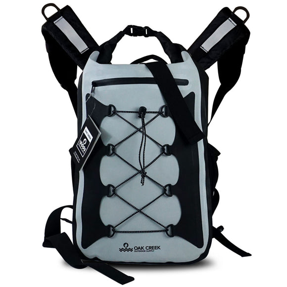 Canyon Falls Premium Waterproof Dry Bag Backpack. Heavy Gauge PVC Construction with Padded, Adjustable Shoulder Straps, Roll Top Buckle Closure and Zippered Front Pocket. Multi-Functional for Outdoor Activities. 30L 18” H x 12” W